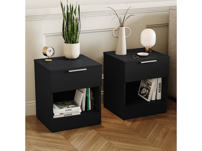  Table de chevet trega 1 tiroirs, commode de nuit, chambre, rangement, set de 2, 41x39x28cm, nior 3332087 - Conforama B