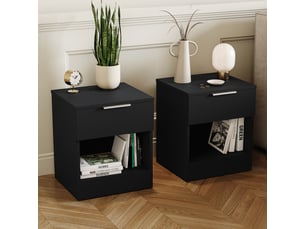 Table de chevet trega 1 tiroirs, commode de nuit, chambre, rangement, set de 2, 41x39x28cm, nior