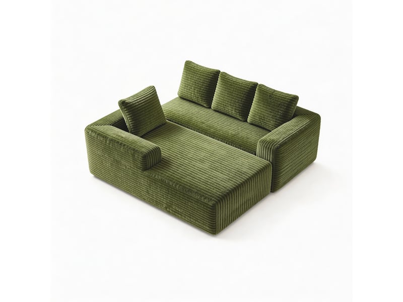  Canapé d'angle modulable tcqpz 4 places 261 x 171 x 58 cm méridienne réversible sans montage velours côtelé vert  - Conforama A