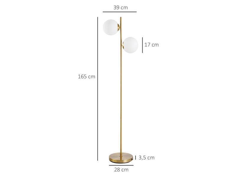  Lampadaire design lampadaire sur pied salon néo-rétro 2 têtes boules max. 40 w métal doré  - Conforama E