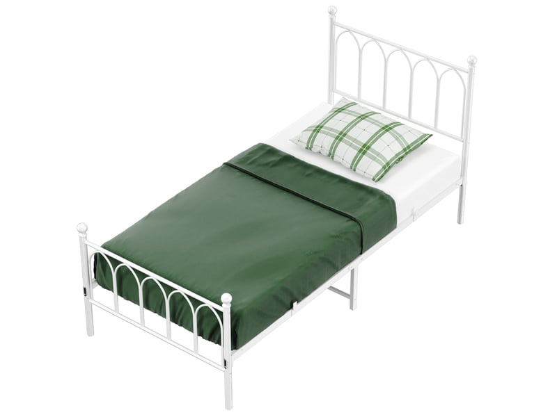  Lit simple 90 × 200 cm avec rangement sous le lit et structure en métal, sans matelas, blanc  - Conforama A
