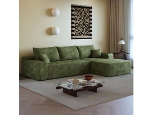 270 cm canapé modulable sans ossature avec chaise longue l, moderne, assise profonde, sans assemblage, pour salon et chambre, vert