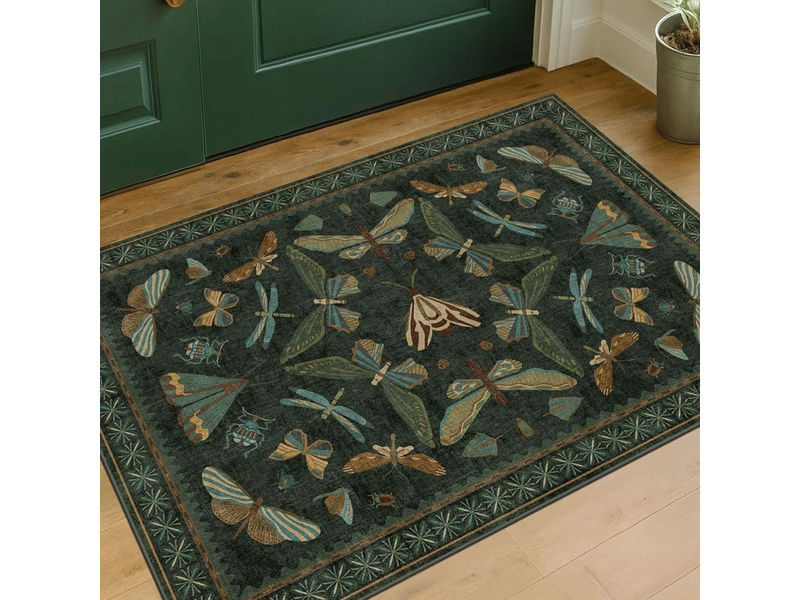  Tapis d'entrée 60 x 90 cm, vert foncé, petit tapis décoratif pour cuisine, lavable, antidérapant et antitache  - Conforama A