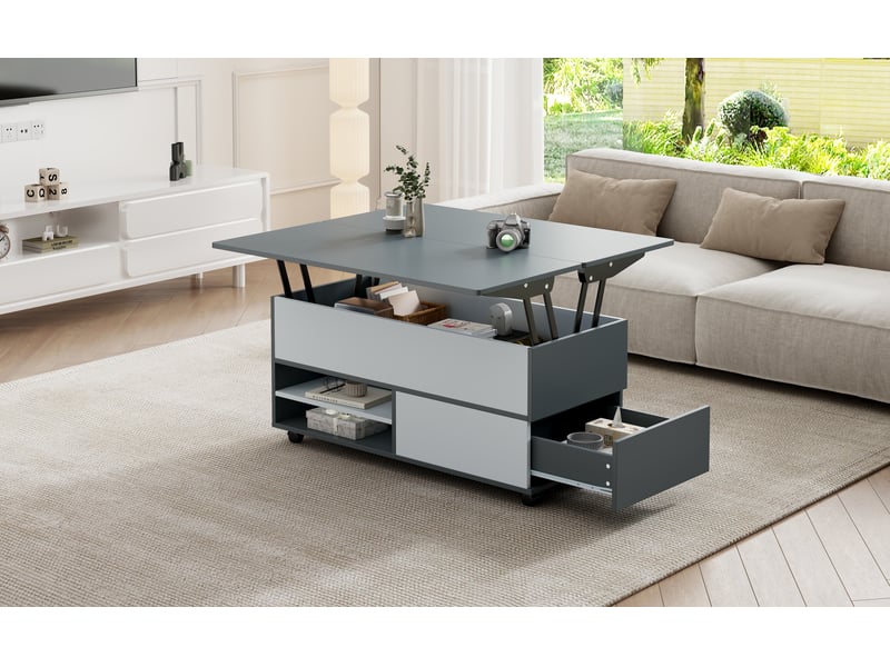  Table basse relevable 100 x 98 cm en panneau de particules gris  - Conforama R