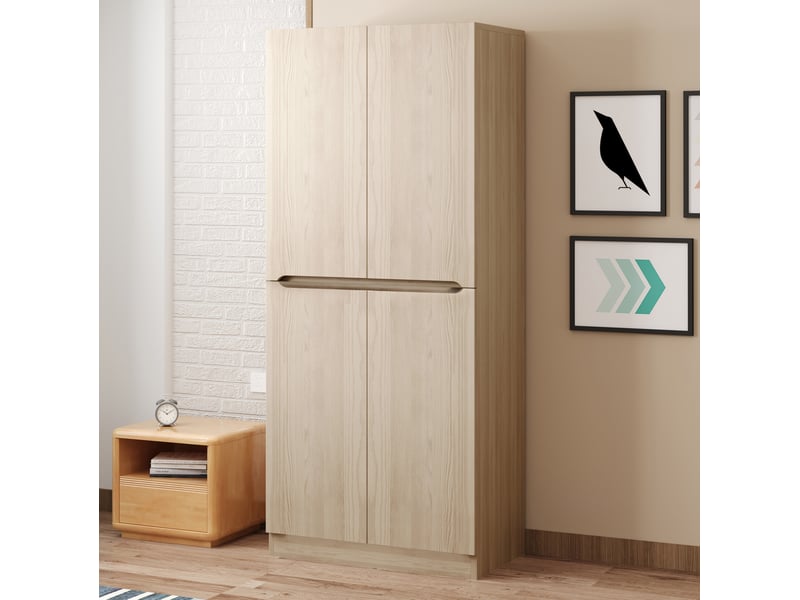  Armoire 70x40x170cm 4 portes, rangement pratique, penderie et compartiments, style moderne, bois et métal, couleur bois  - Conforama E