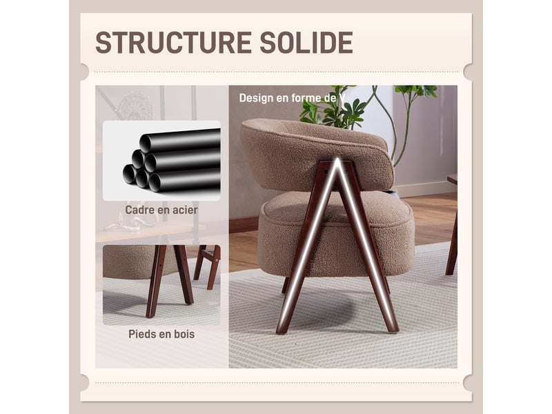  Fauteuil de salon en tissu bouclette, chaise rembourrée, assise large, 70 x 64 x 71 cm, dossier ergonomique, marron  - Conforama E