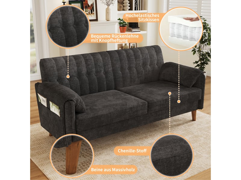  Canapé 2 places modulable en chenille gris foncé  - Conforama C