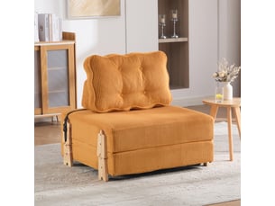Fauteuil convertible en lit avec dossier ergonomique et pieds en bois, velours côtelé orange, 90 × 86 × 84 cm