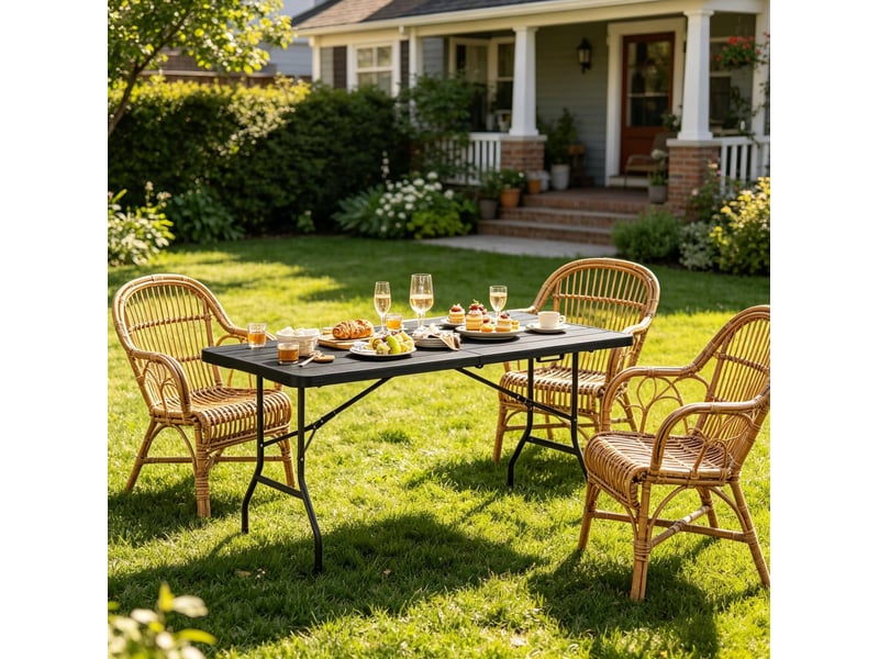 Table de jardin pliante 180 x 74 x 70 cm – noire – portable, 8 personnes, sans montage et facile à ranger - Conforama B