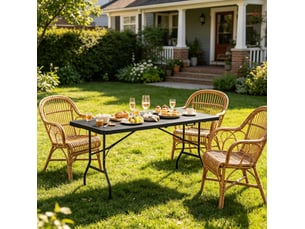 Table de jardin pliante 180 x 74 x 70 cm – noire – portable, 8 personnes, sans montage et facile à ranger