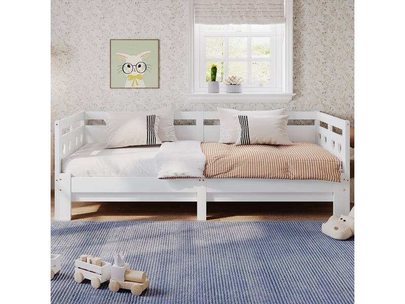  Lit gigogne 90 × 200 cm 1 place extensible avec 2e couchage, sans matelas, en bois massif et mdf, blanc  - Conforama E