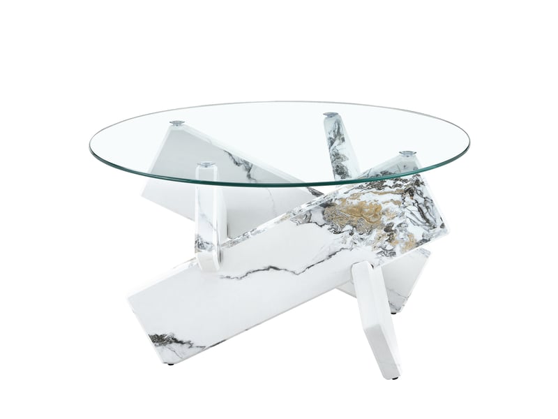 Table basse ronde moderne en verre et mdf, pieds effet marbre blanc, ø79 cm, design élégant - Conforama D