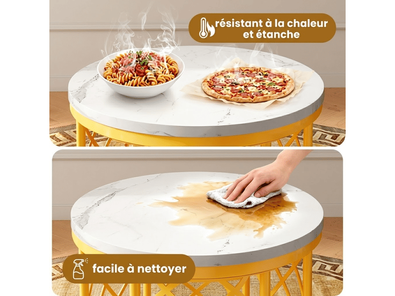  Tables basses gigognes lot de 2 avec plateaux en mdf effet marbre et structure en métal pour salon et chambre  - Conforama E