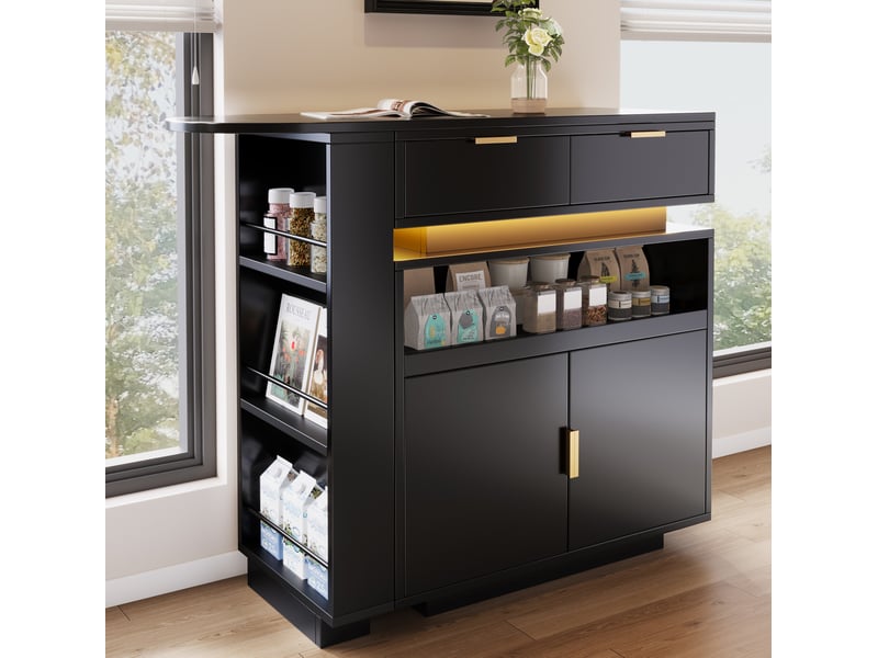  Îlot central de cuisine extensible avec rangement et led 115-183 cm homvra  - Conforama D