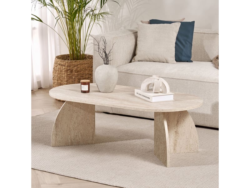  Table basse ovale beige 120 cm  - Conforama D