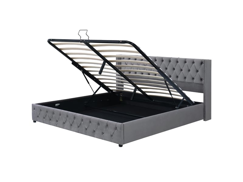  Lit capitonné, lit double 160x200 cm, velours gris  - Conforama A