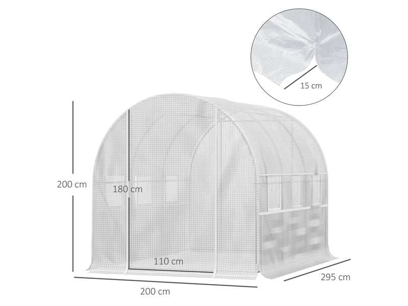  Serre de jardin tunnel serre tunnel 6 m² avec 6 fenêtres porte enroulable toile pe structure en acier galvanisé blanc  - Conforama E