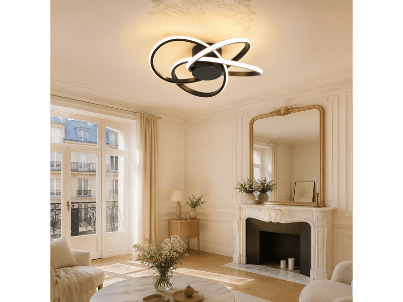  Plafonnier led trèfle à 4 feuilles, d38 x h13 cm, lampe de plafond 37 w 2283 lm, noir sable, 3000 k blanc chaud, salon, chambre, cuisine  - Conforama B