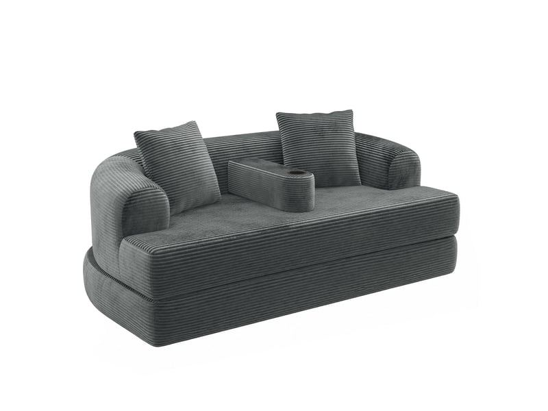 Canapé droit 2 places convertible en velours côtelé gris foncé 184 x 176 x 47 cm, sans montage, avec accoudoir porte-gobelet N887P514056G - Conforama A