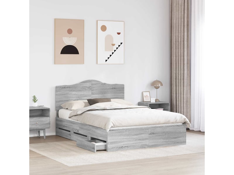 Lit double- lit adulte - cadre de lit gris sonoma 150 x 200 cm bois ingénierie - Conforama B