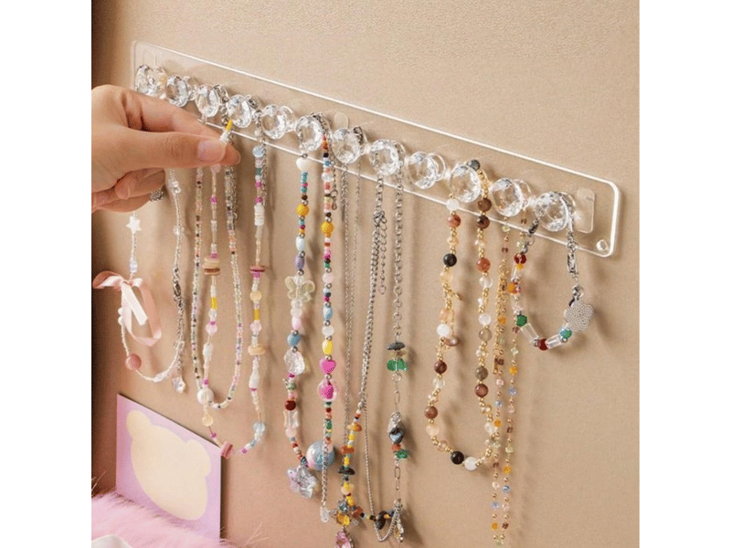 Lot de 2 supports muraux pour colliers, 12 crochets, cintres transparents pour colliers, crochets muraux - Conforama B