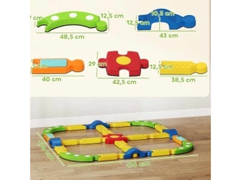 Parcours d'équilibre enfant 176 x 176 cm – multicolore – 25 éléments antidérapants pour jeu sensoriel - Conforama C