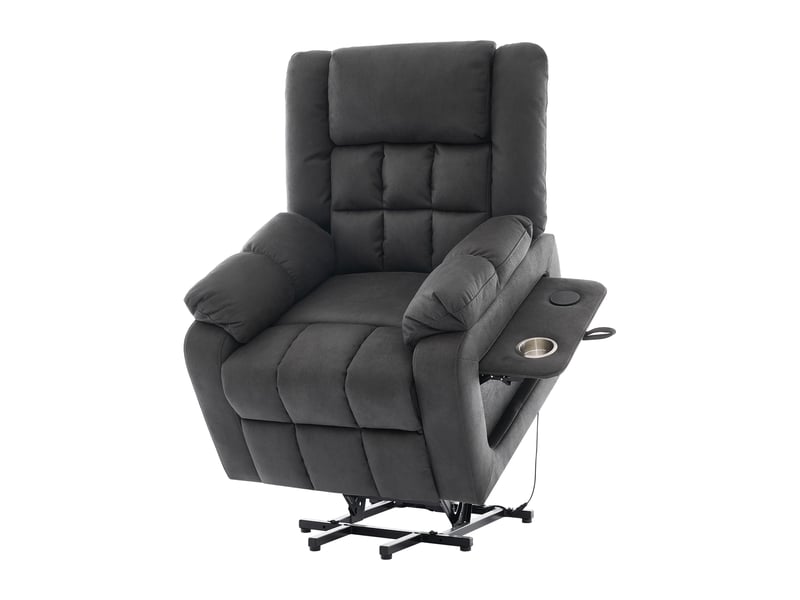  Fauteuil releveur 87x96x103 cm – fauteuil 1 place avec massage chauffage repose-pieds porte-gobelet usb – tissu – gris foncé  - Conforama D