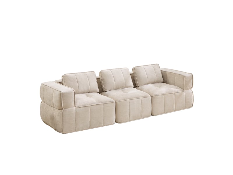Canapé 3 places, revêtement en tissu, sans assemblage, beige - Conforama A