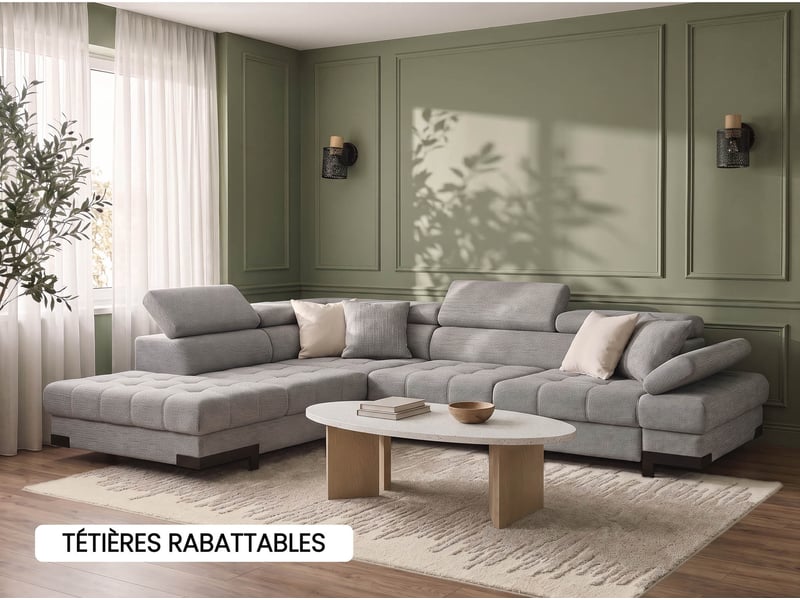 Canapé d'angle gris convertible 4 pl SELVA - Conforama F