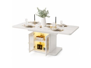 Table de salle à manger extensible avec rangements et éclairage led, pour 6 à 8 personnes, style scandinave, blanc, en mdf