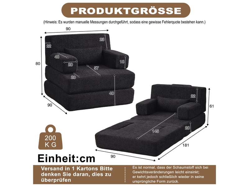  Canapé-lit convertible 1 place en chenille, canapé modulaire pliable, cadre en fer, convertible en lit d'appoint  - Conforama C
