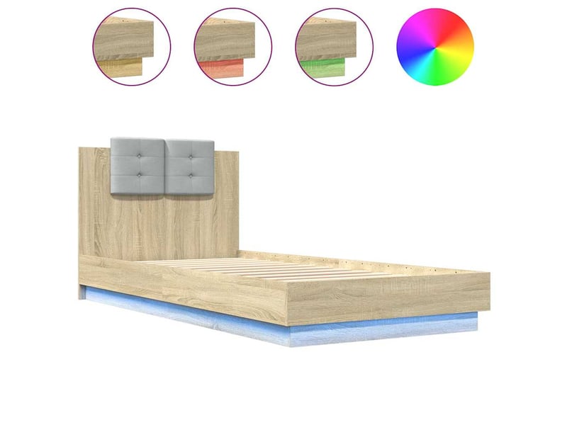  Lit simple- lit adulte -  cadre de lit avec led sans matelas chêne sonoma 100x200 cm  - Conforama A