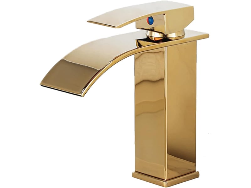  Robinet de salle de bain design moderne, couleur or, durable, contrôle de l'eau chaude et froide - profil bas de 18 cm HRC0000416TBY - Conforama A