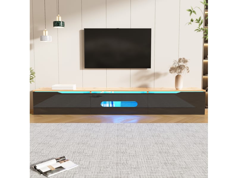  Meuble tv modenvie à poser ou mural 180 x 35 x 30 cm led 16 couleurs noir et bois  - Conforama B