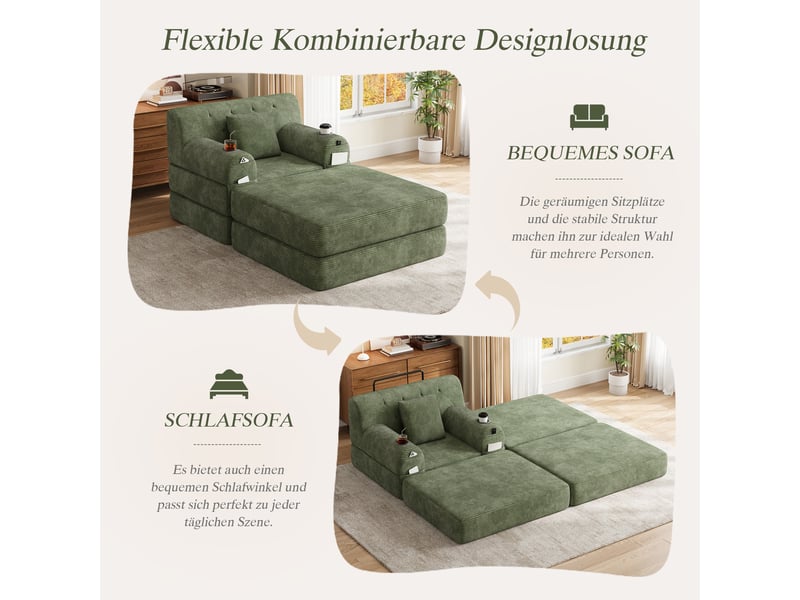 Fauteuil-lit convertible en velours côtelé - fonction couchage - dossier haut - mousse haute densité 107x162x81cm - Conforama C