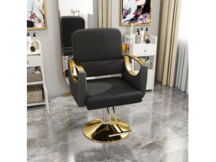 Chaise de coiffure 360° en pu noir avec base dorée