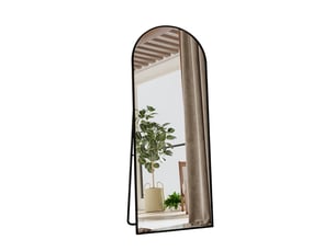 Miroir sur pied pleine longueur 165×60 cm, cadre aluminium noir brossé, arqué, chevalet amovible, fixable au mur