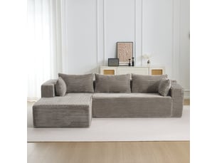 Canapé d’angle corda, gris, modulable, chaise longue, assise profonde, sans structure, velours côtelé
