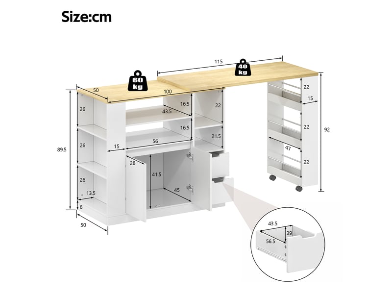  Îlot de cuisine 2 portes 2 tiroirs coloris blanc mdf îlot de cuisine blanc - Conforama C