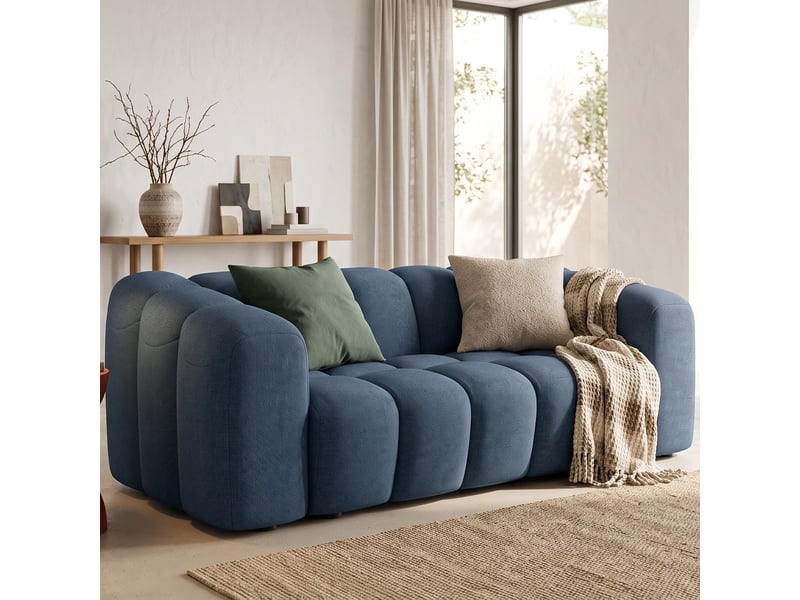 Canapé capitonné convertible 3 places en tissu chenille bleu foncé - ouverture express - belleville Belleville - Conforama B