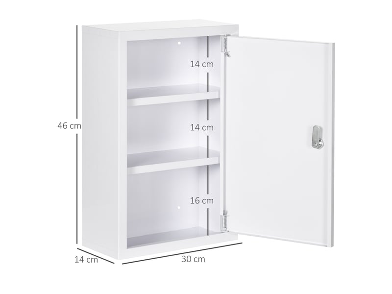  Armoire à pharmacie murale 30 x 14 x 46 cm blanche en acier, verrouillable avec 3 compartiments et 2 clés  - Conforama C