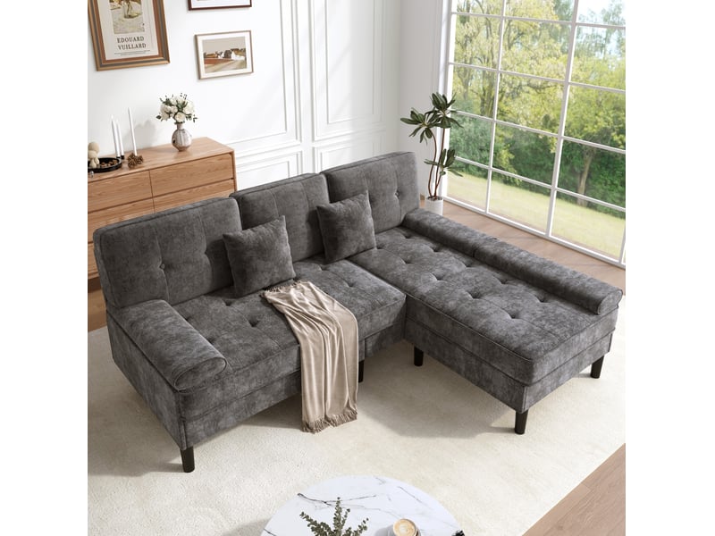 Canapé d'angle modulable 3 places avec pouf gris 195 cm homvra - Conforama B