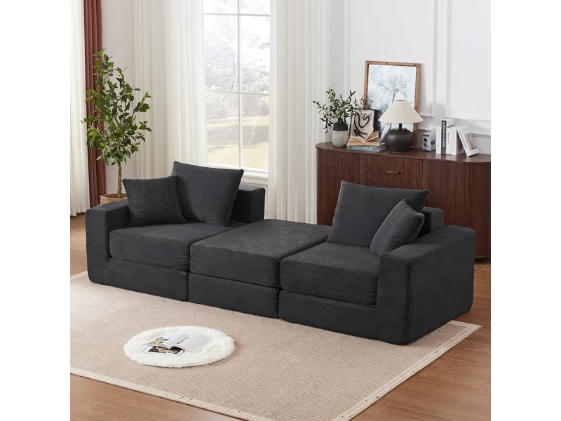  Canapé modulable 3 places loveeat cloud gris foncé en velours côtelé avec base antidérapante  - Conforama C