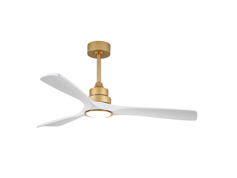  Ventilateur de plafond 52 avec lumière et télécommande, 3 pales bois, or + blanc  - Conforama A