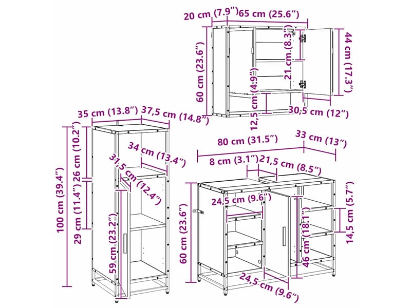 Ensemble de mobilier de salle de bain 3 pièces chêne noir cf64461 - Conforama E