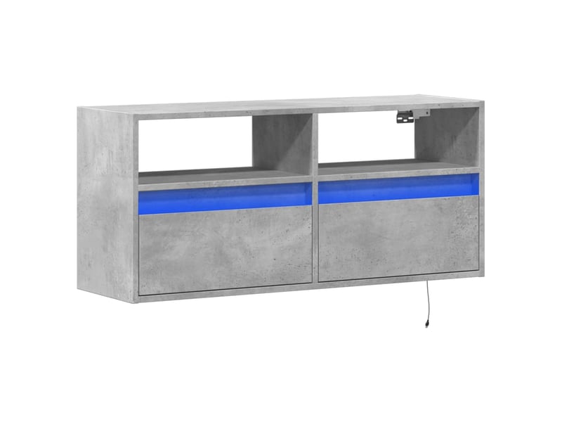  Meuble tv - banc tv - meuble de rangement mural avec lumières led gris béton 100x31x45 cm  - Conforama C