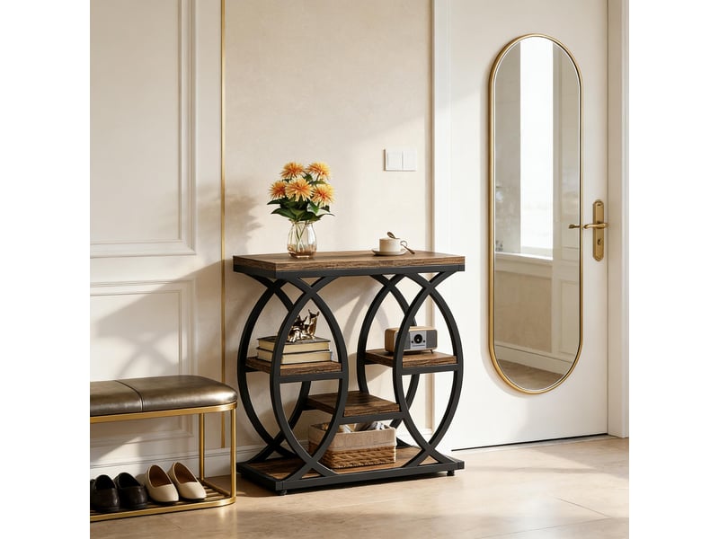  Table d'appoint avec étagères en mdf et métal marron et noir 60x30x60 cm  - Conforama B