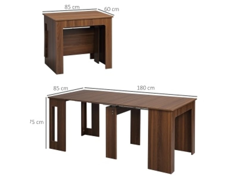 Table de salle à manger extensible et pliante 180 x 85 x 75 cm en panneau de particules marron, à roulettes - Conforama C