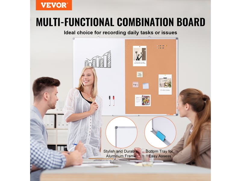  Vevor tableau blanc + liège combiné 48x36, alu, effaçable, magnétique.  - Conforama B