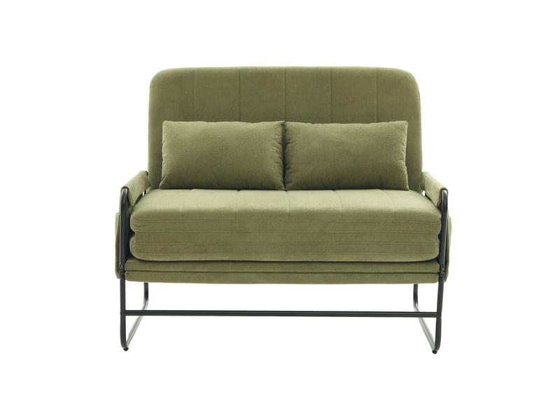  Canapé convertible 2 places 104*85*92cm en chenille avec poches latérales vert olive chicfurn  - Conforama A